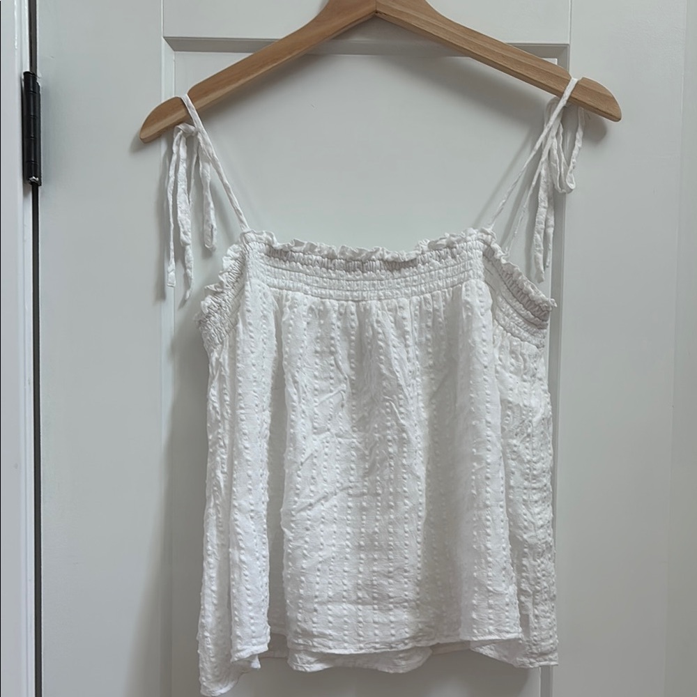 LOFT Cropped White Smocked Ruffled Camisole
